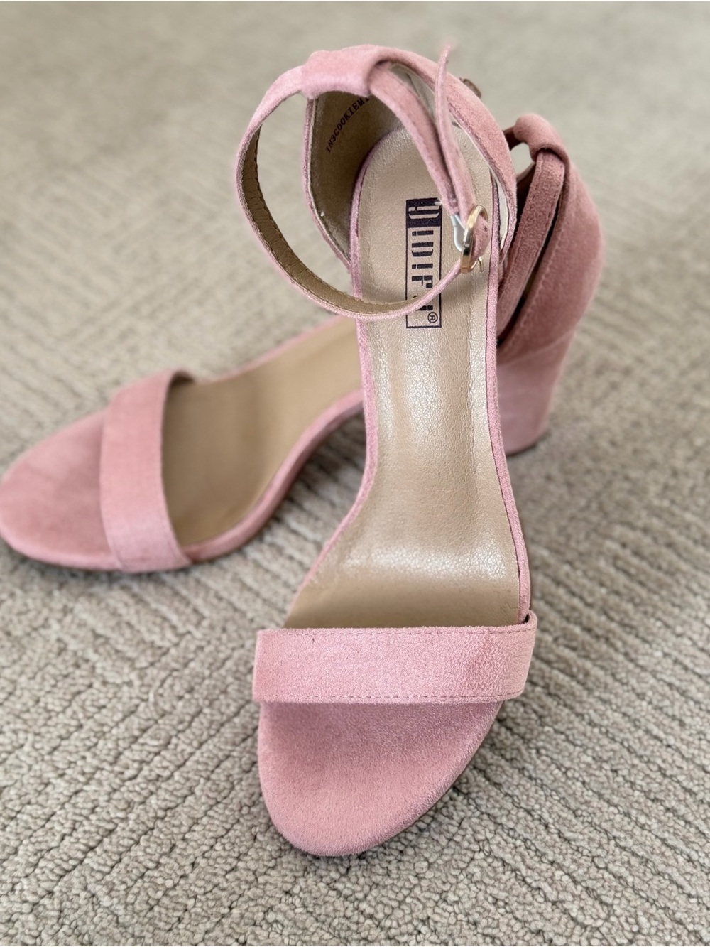 IDIFU Dusty Pink Suede Block Heel Ankle Strap Sandals | Size 7